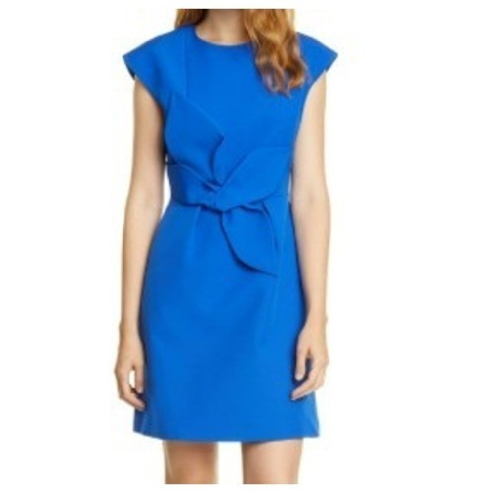 TED BAKER NWT Women's 2 Royal Blue Cap Sleeve Bow Detail Sheath‎ Dress Pockets